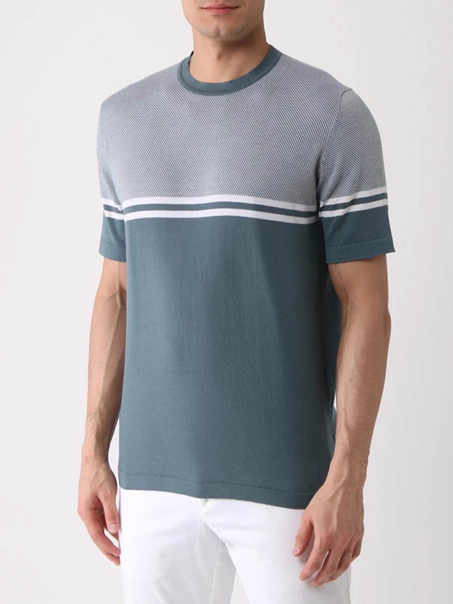 Футболка из хлопка и кашемира FIORONI CASHMERE MK24610A1 KAKY Зеленый  Фото 4