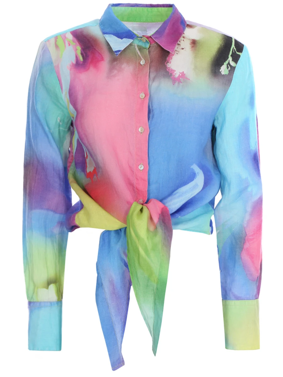 Блуза льняная с принтом 120% LINO V1W19KA000G061100 100, размер 42, цвет мультиколор - фото 1