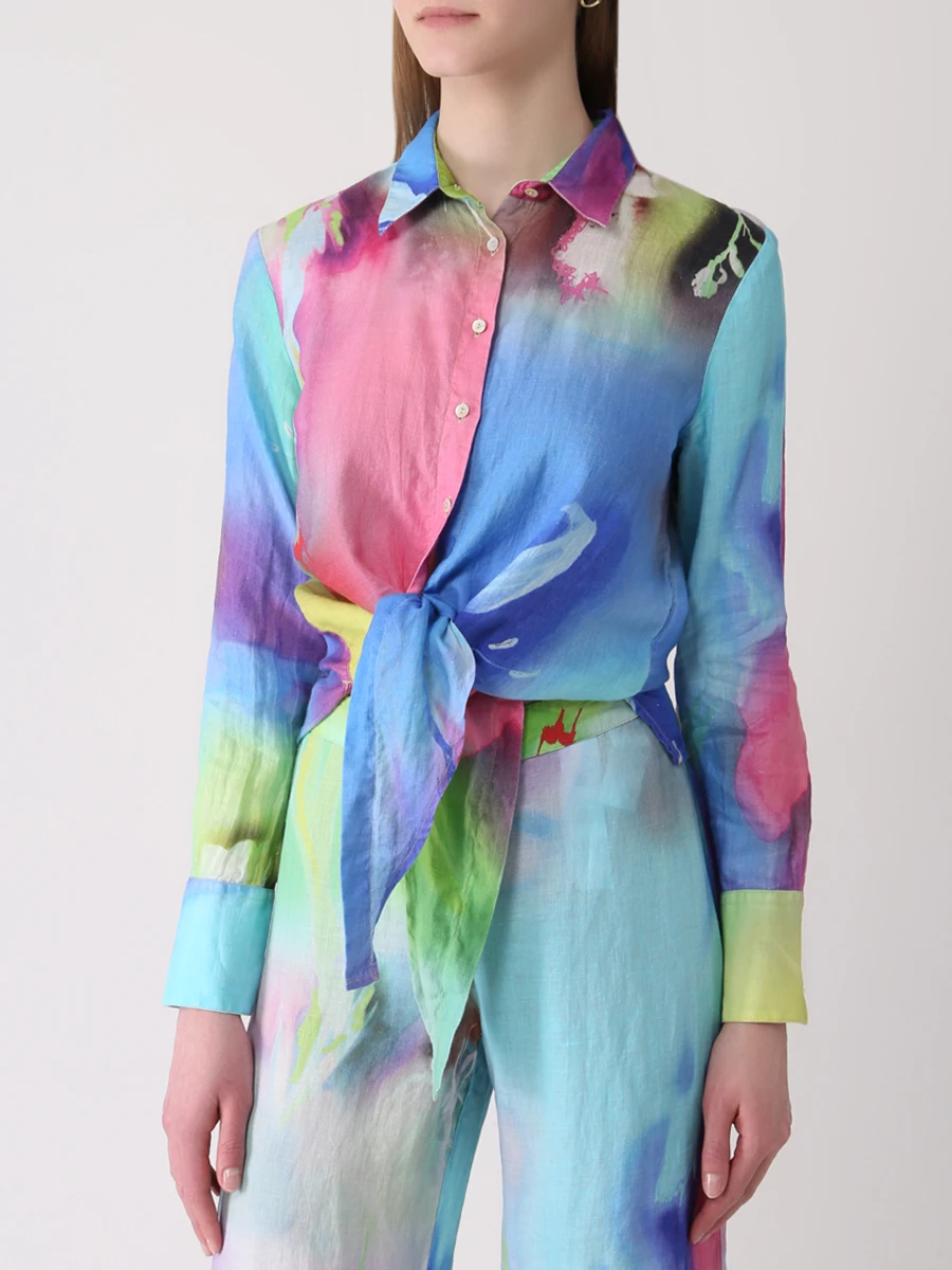 Блуза льняная с принтом 120% LINO V1W19KA000G061100 100, размер 42, цвет мультиколор - фото 4