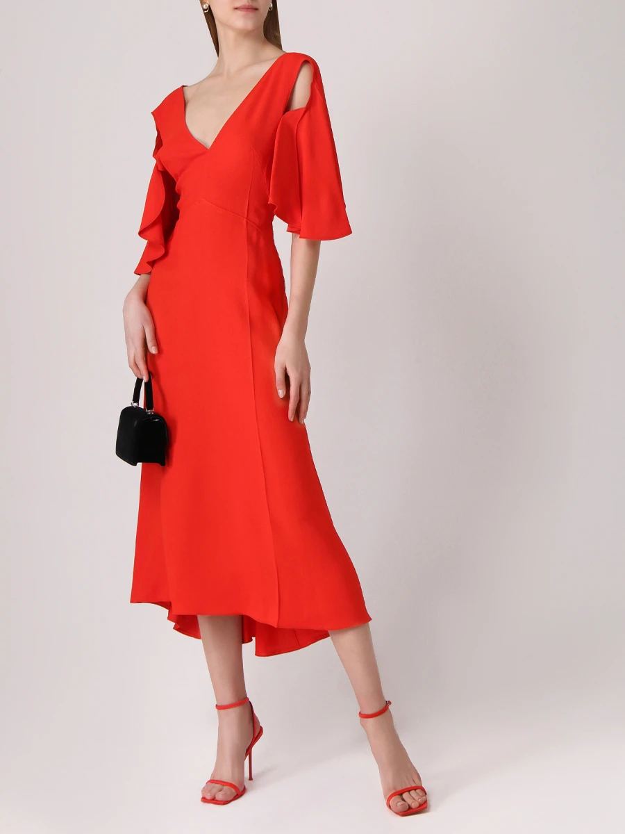 Платье из вискозы VICTORIA BECKHAM 1122WDR003204A Красный  Фото 2