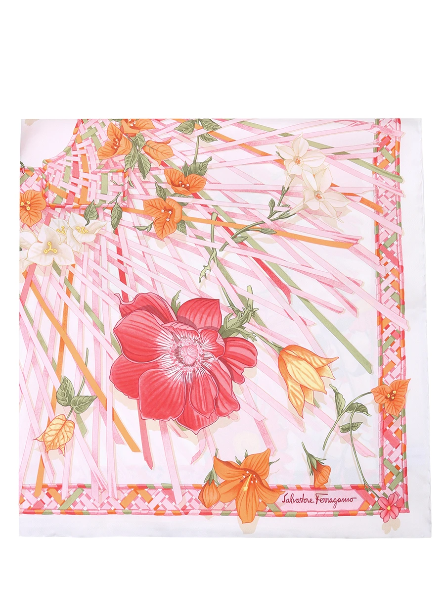 Платок шелковый с принтом S.FERRAGAMO 003-751529, размер Один размер, цвет цветочный принт - фото 2