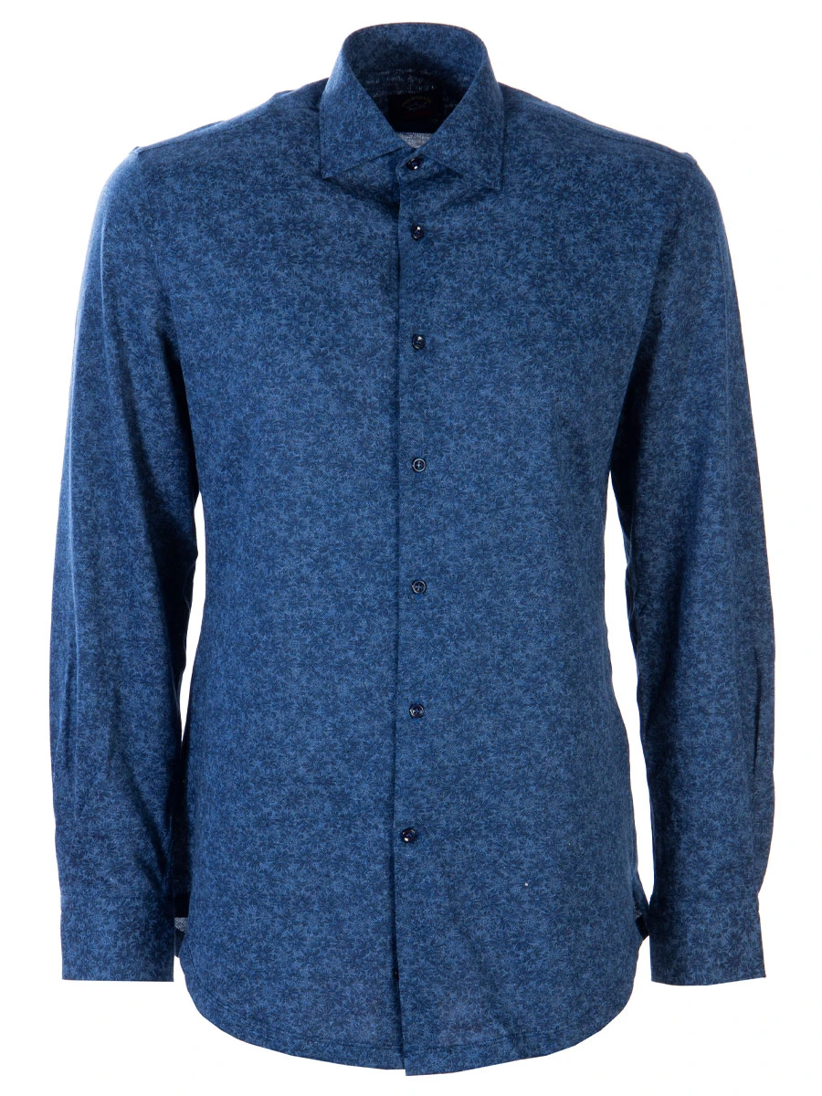 Хлопковая рубашка с принтом PAUL & SHARK I18P3205CF/400, размер 48, цвет синий I18P3205CF/400 - фото 1