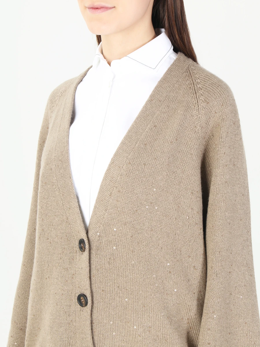 Кашемировый кардиган BRUNELLO CUCINELLI M73539106 CJ018 Бежевый  Фото 5