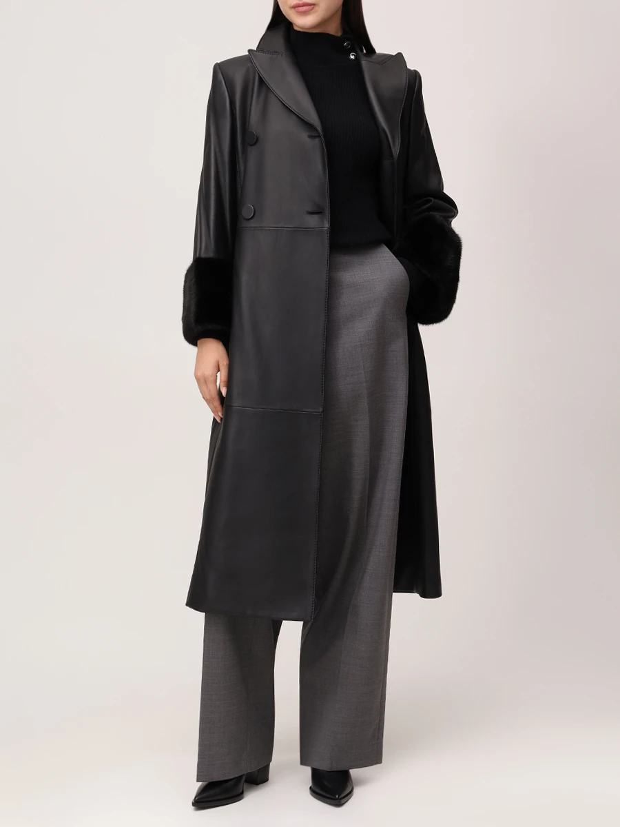 Пальто кожаное FENDI FPS780 NBA F0GME Черный  Фото 2