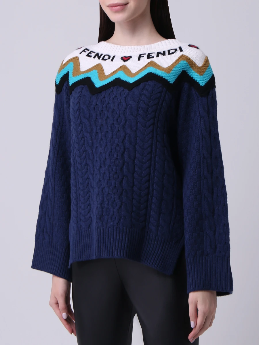 Свитер шерстяной с узором FENDI FZY663 A3F3 F12QA Мультиколор  Фото 4