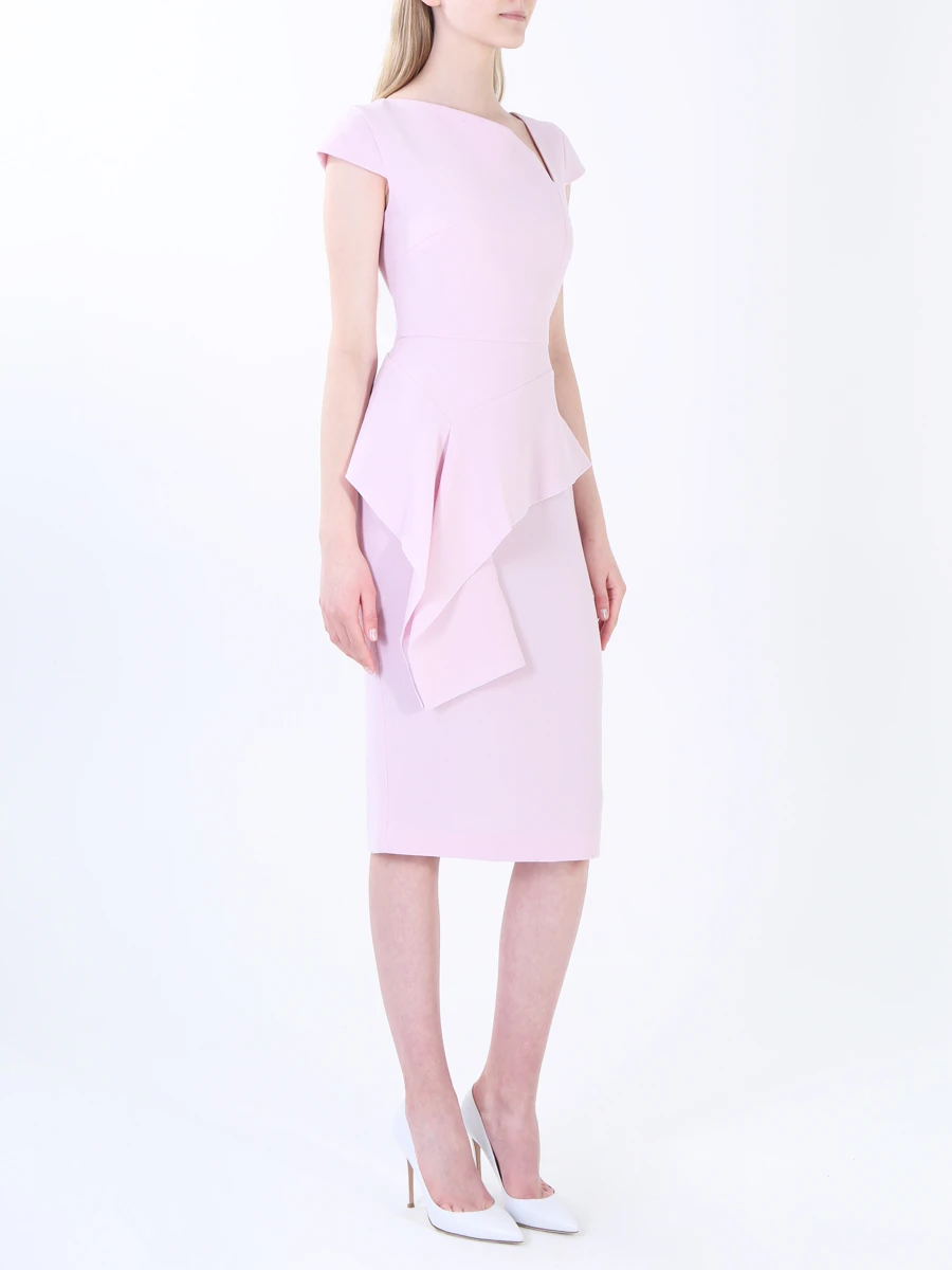 Шерстяное платье-миди с оборкой ROLAND MOURET PW18 S0371 F4044 C1394 Розовый  Фото 2