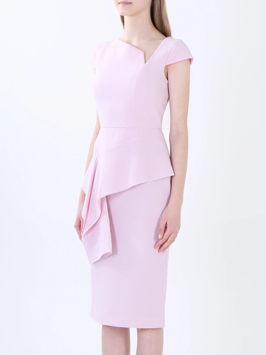 Шерстяное платье-миди с оборкой ROLAND MOURET PW18 S0371 F4044 C1394 Розовый  Фото 4