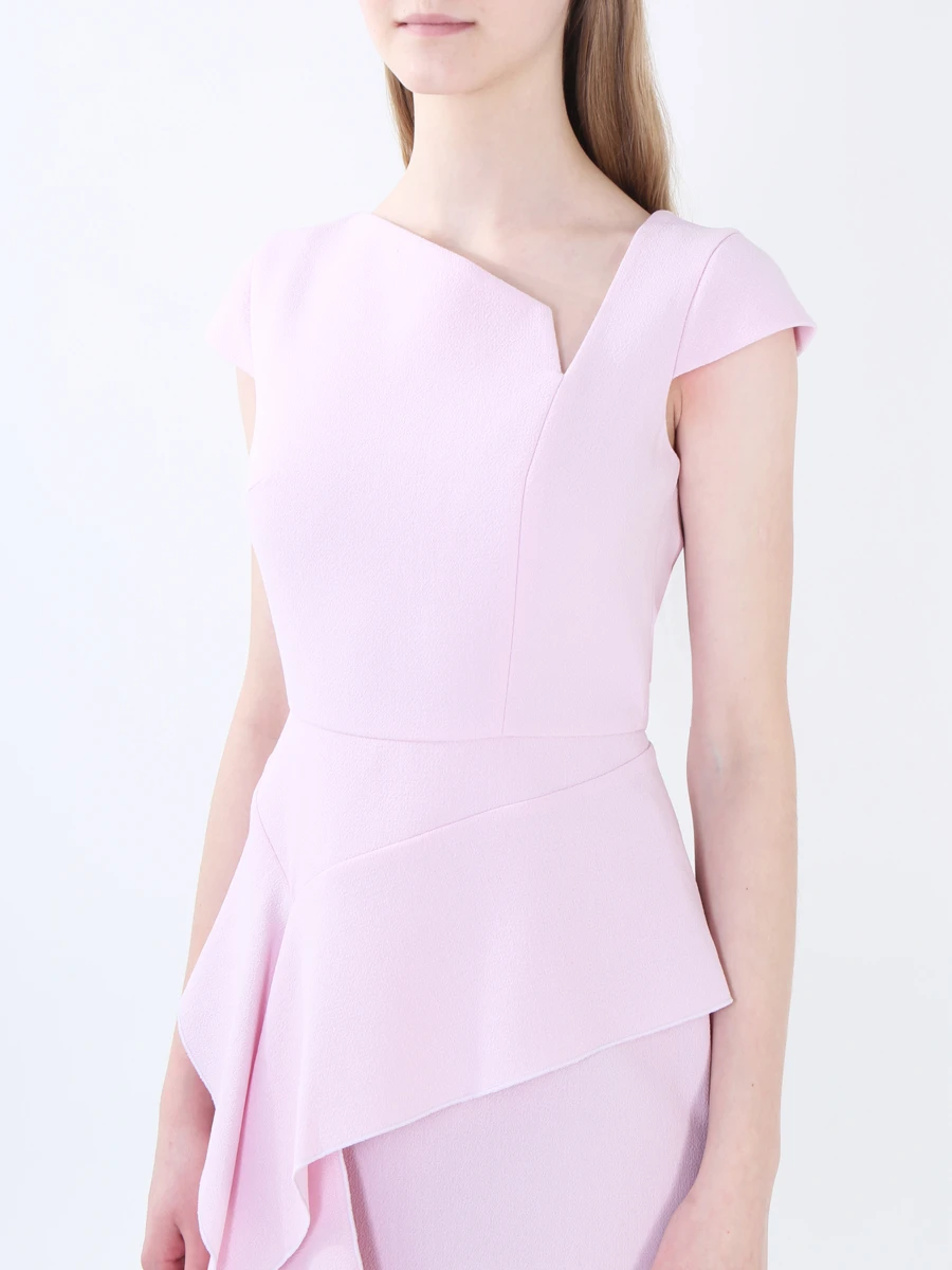 Шерстяное платье-миди с оборкой ROLAND MOURET PW18 S0371 F4044 C1394 Розовый  Фото 5
