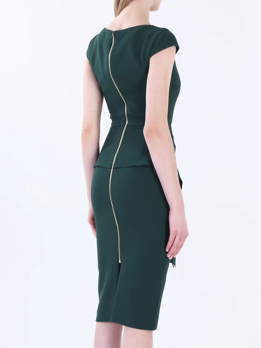 Шерстяное платье-миди с оборкой ROLAND MOURET PW18 S0371 F4044 C1249 Зеленый  Фото 3
