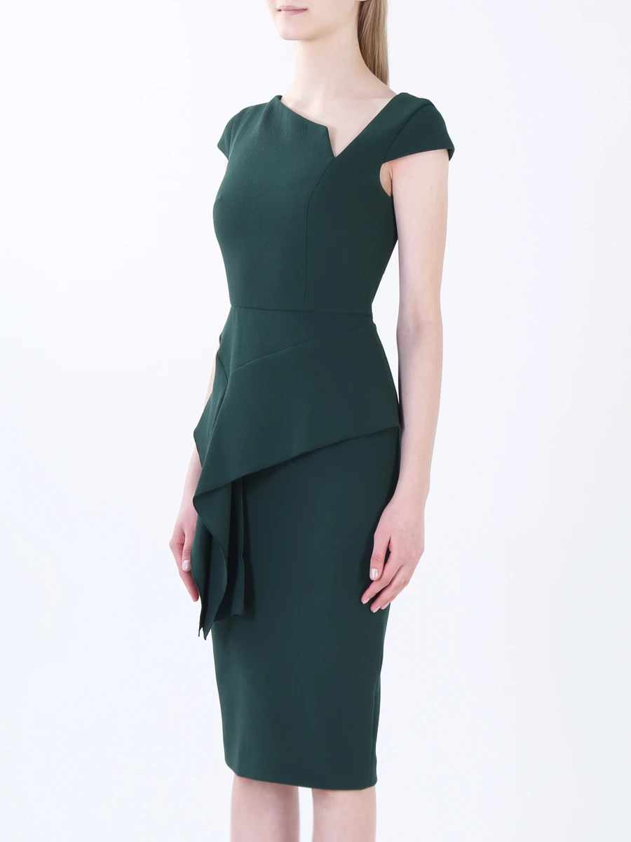 Шерстяное платье-миди с оборкой ROLAND MOURET PW18 S0371 F4044 C1249 Зеленый  Фото 4