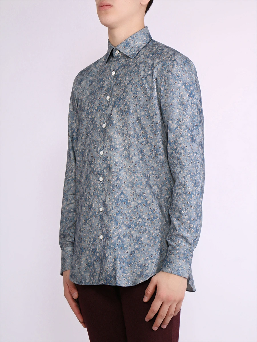 Хлопковая рубашка CESARE ATTOLINI A17CM22 Голубой Серый ПринтЦветы, размер 52 - фото 4