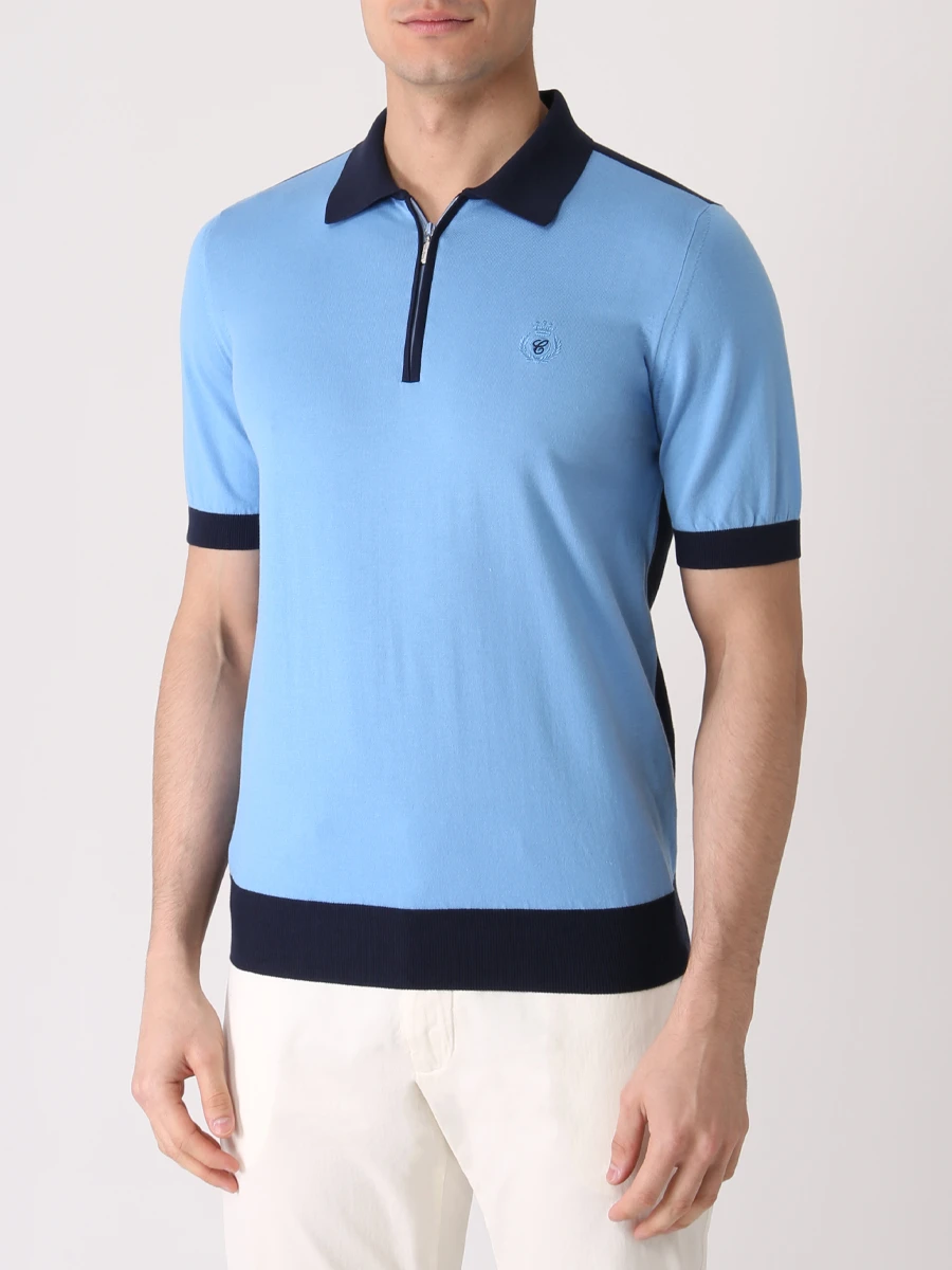 

Поло из хлопка и шелка, Голубой, CA03E22 0608 LIGHT BLUE/NAVY