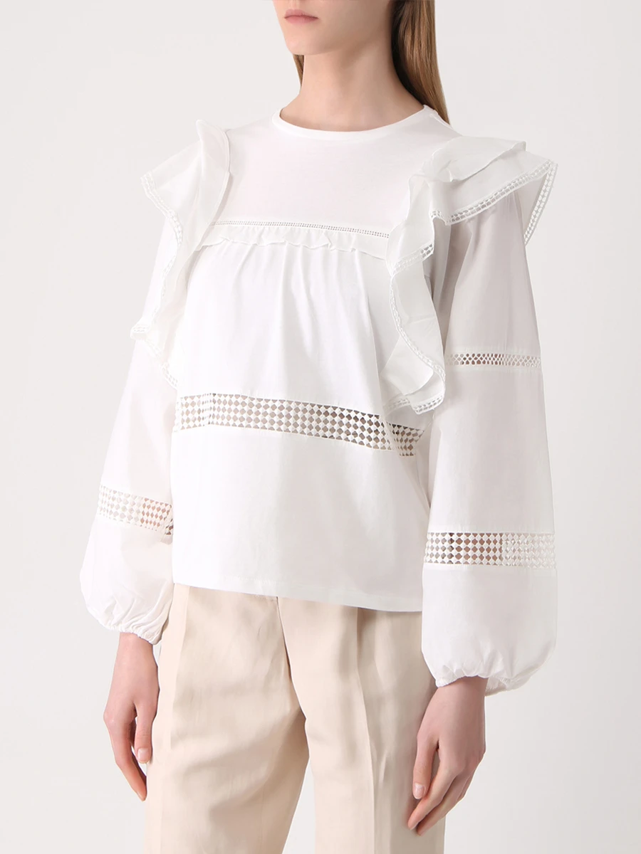 Блуза хлопковая DOROTHEE SCHUMACHER 623802/110, размер 48, цвет белый 623802/110 - фото 4
