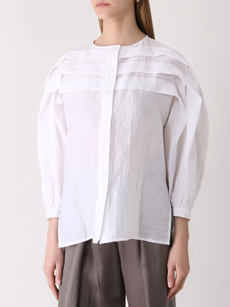 Блуза льняная GENTRYPORTOFINO D200KA G0001, размер 44, цвет белый - фото 4