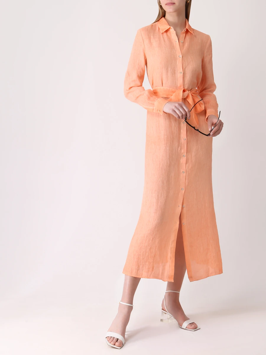 Платье-рубашка льняное 120% LINO VOW40HE0000115S00 41 Оранжевый  Фото 2