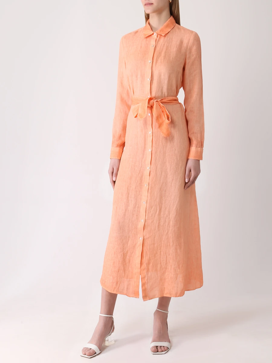 Платье-рубашка льняное 120% LINO VOW40HE0000115S00 41 Оранжевый  Фото 4