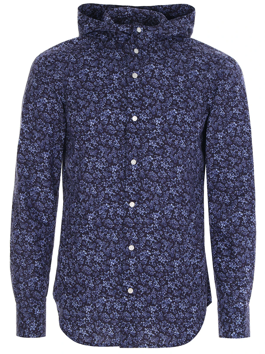 Рубашка хлопковая с капюшоном KITON UMCMARH0807801000, размер 52, цвет синий - фото 1