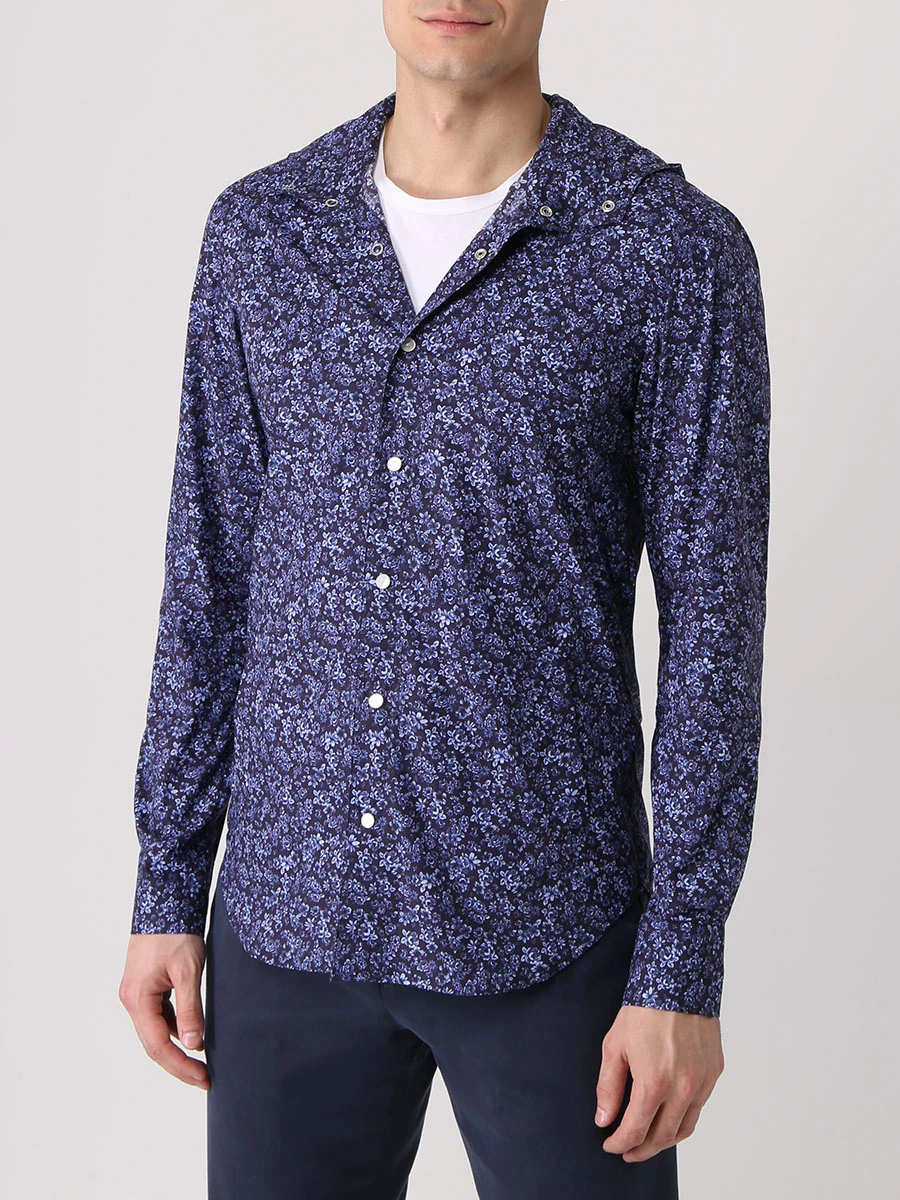 Рубашка хлопковая с капюшоном KITON UMCMARH0807801000, размер 52, цвет синий - фото 4