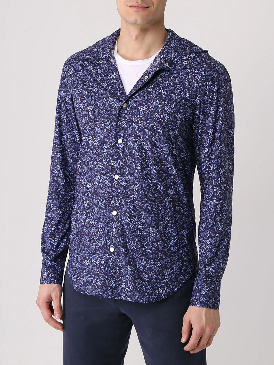 Рубашка хлопковая с капюшоном KITON UMCMARH0807801000 Синий  Фото 4