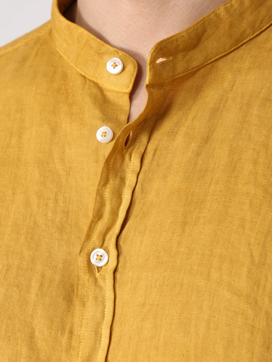 Рубашка Slim Fit льняная GRAN  SASSO 61177/50002 Горчичный, размер 48, цвет желтый 61177/50002 Горчичный - фото 5