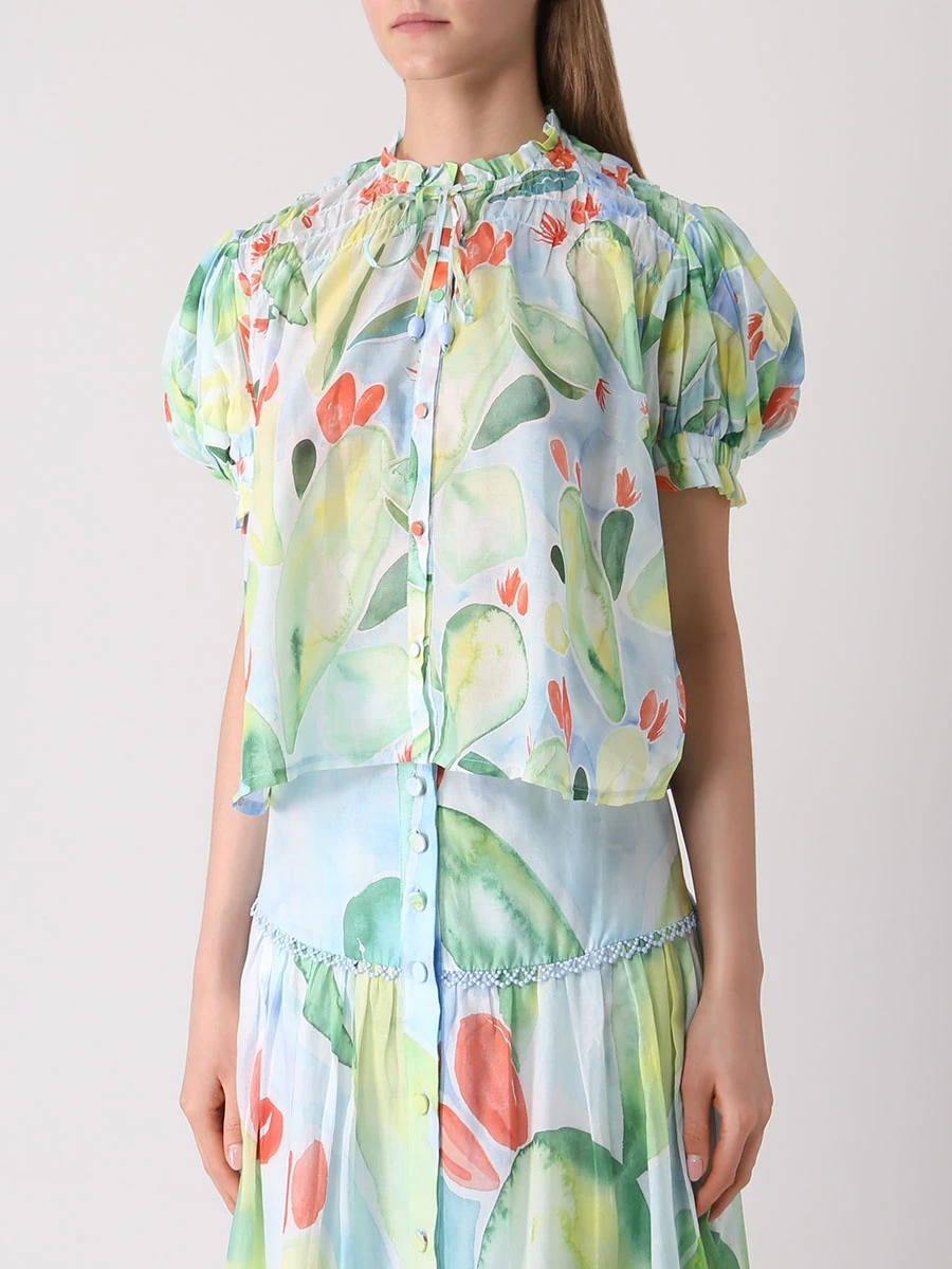 Блуза хлопковая с принтом CHARO RUIZ 222200, размер 44, цвет мультиколор - фото 4