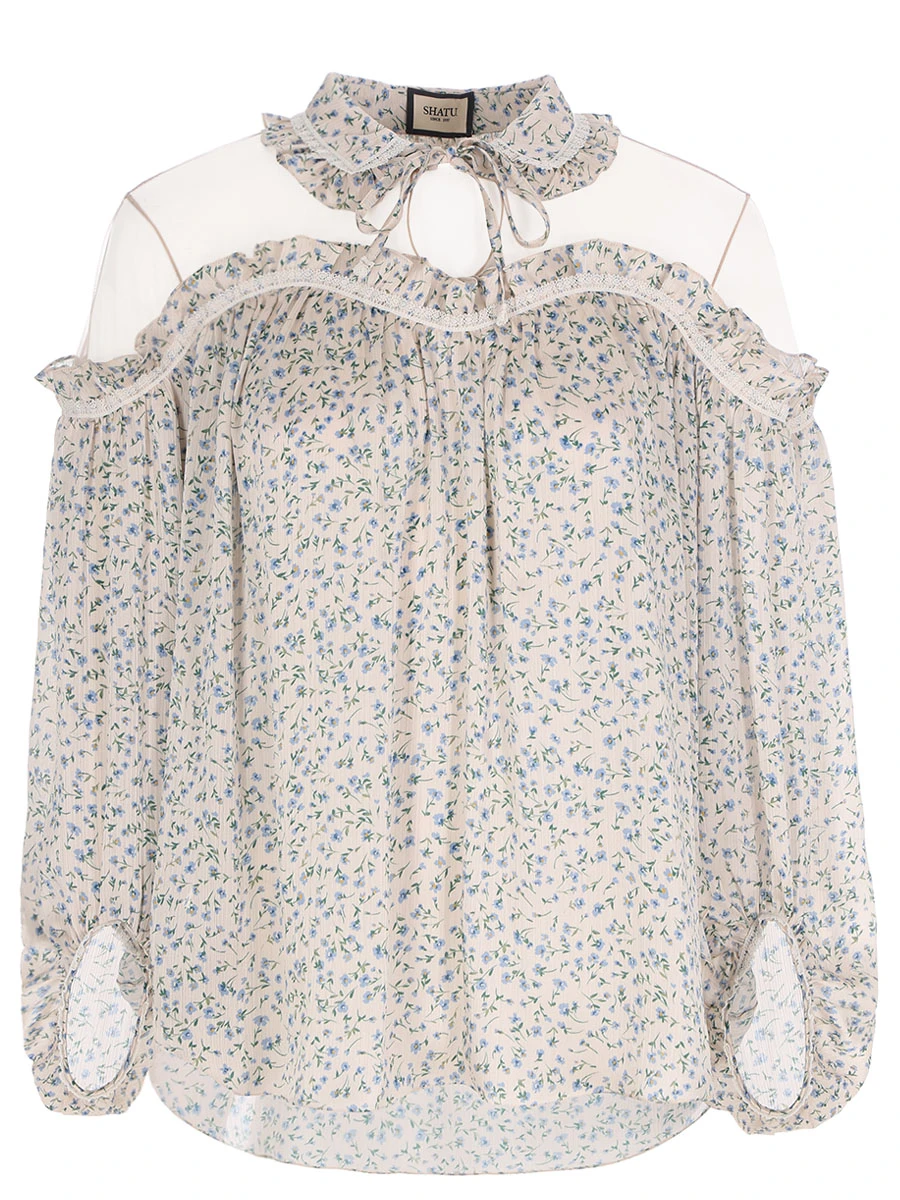 Блуза из крепа с принтом SHATU SH3422_204-2, размер 40, цвет цветочный принт - фото 1
