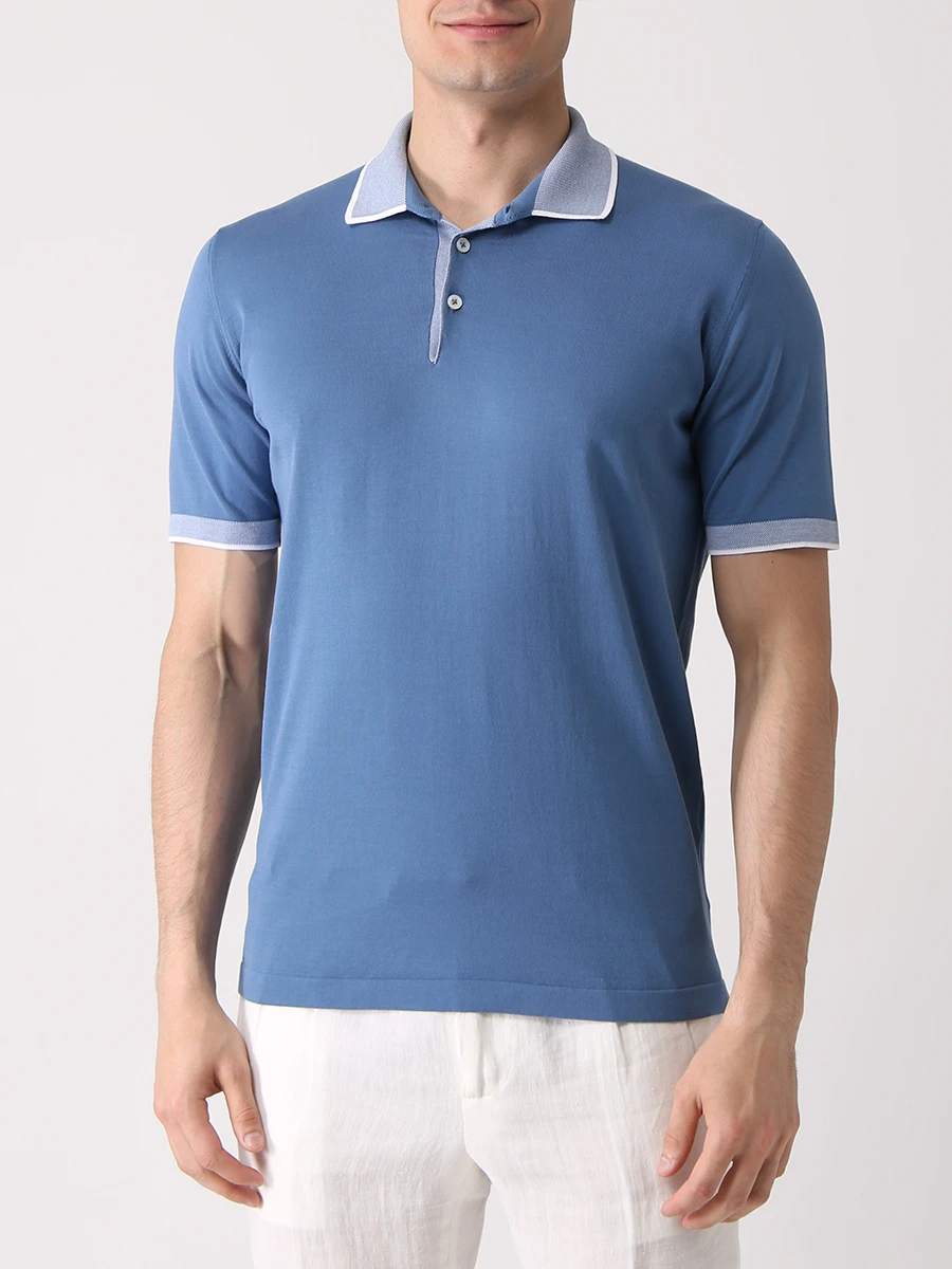 Поло хлопковое FIORONI CASHMERE MK24243C1 K14 Синий  Фото 4