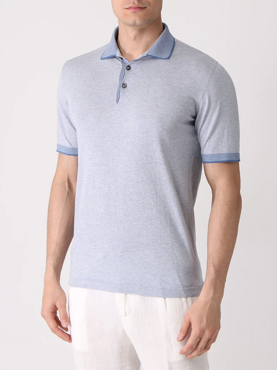 Поло хлопковое FIORONI CASHMERE MK24243C1 K15 Голубой  Фото 4