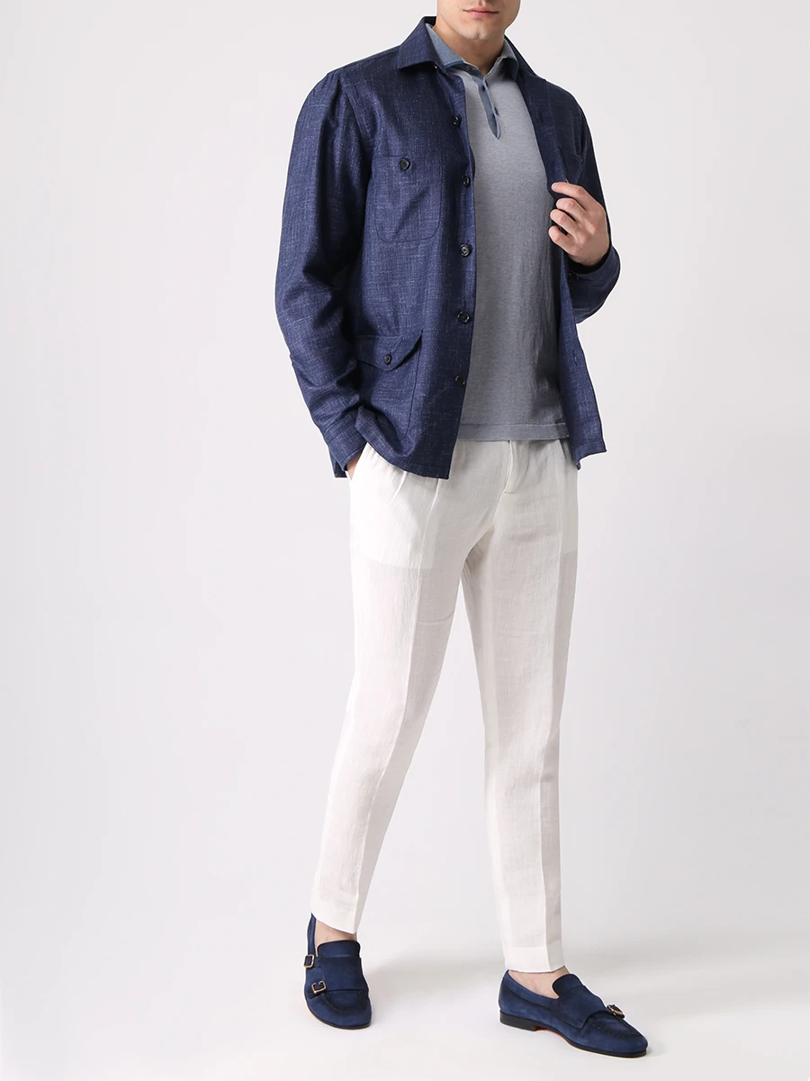 Поло хлопковое FIORONI CASHMERE MK24243C1 K15 Голубой  Фото 2