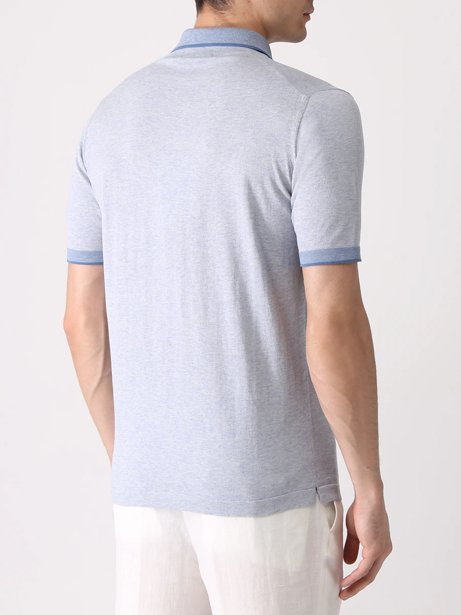 Поло хлопковое FIORONI CASHMERE MK24243C1 K15 Голубой  Фото 3