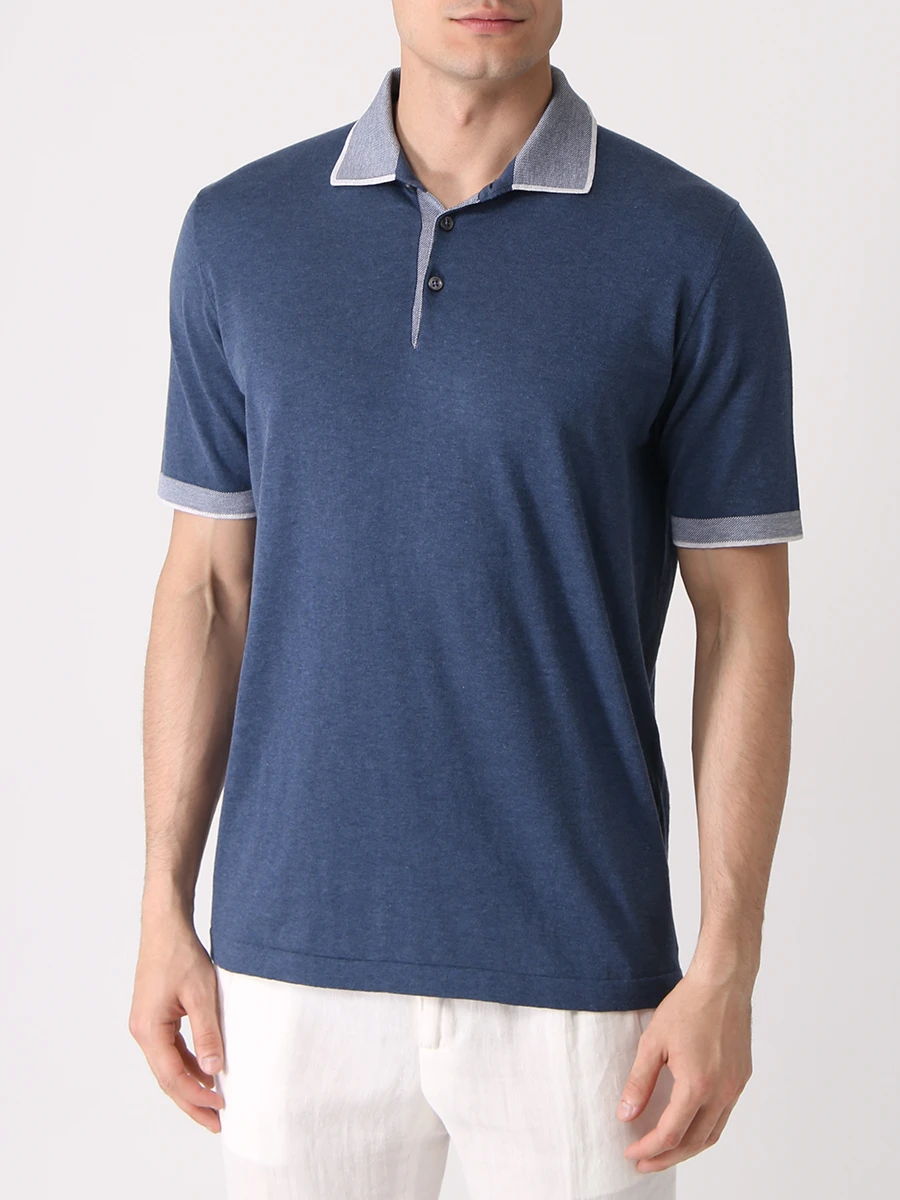 Поло хлопковое FIORONI CASHMERE MK24243C1 K16 Синий  Фото 4