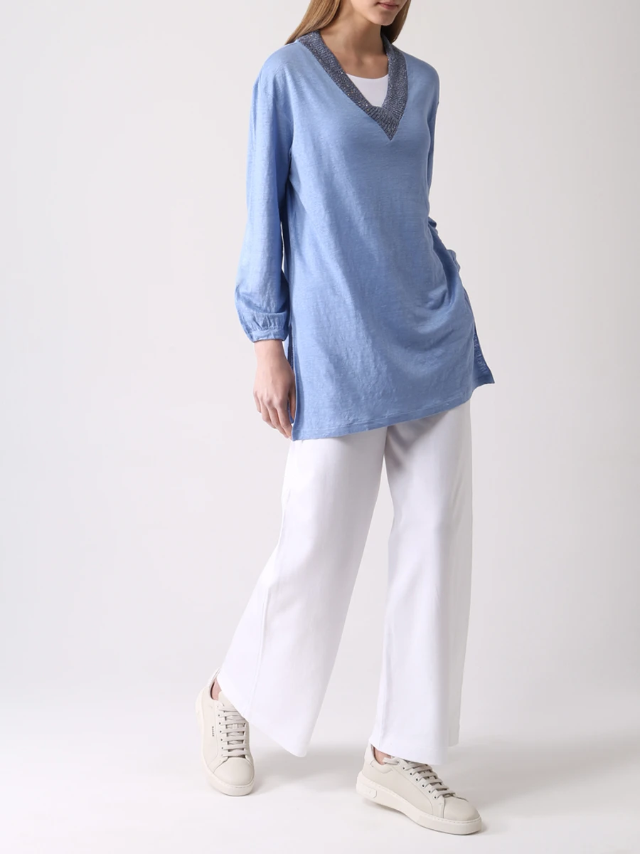 

Туника льняная, Голубой, 60288/96844/408