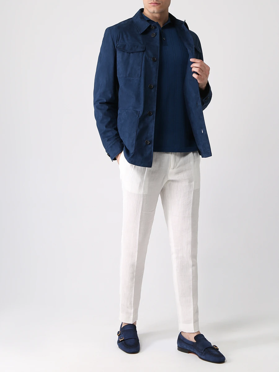 Поло льняное FIORONI CASHMERE MK24761C1 F034 U5 Синий  Фото 2