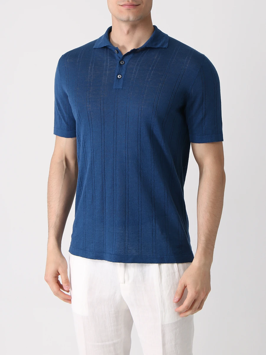 Поло льняное FIORONI CASHMERE MK24761C1 F034 U5 Синий  Фото 4