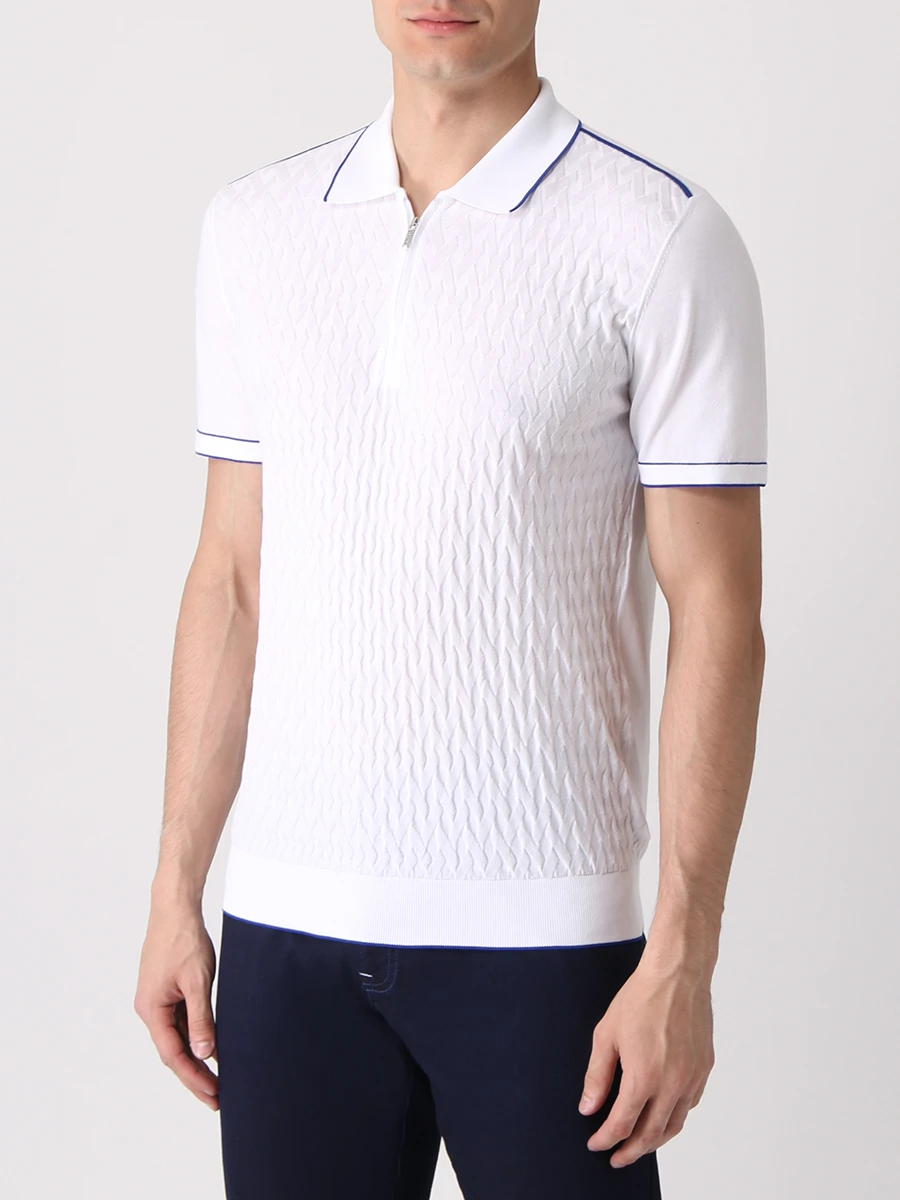 Поло хлопковое BERTOLO LUXURY MENSWEAR 901504/002048 0030 Белый  Фото 4