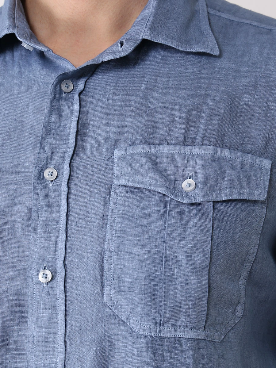 Рубашка льняная Slim Fit GRAN  SASSO 61119/50002/617, размер 54, цвет синий 61119/50002/617 - фото 5