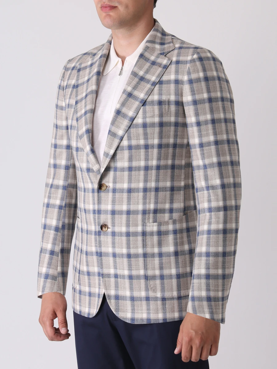 Пиджак кашемировый в клетку STILE LATINO GM12248 N15 D6 Бежевый  Фото 4