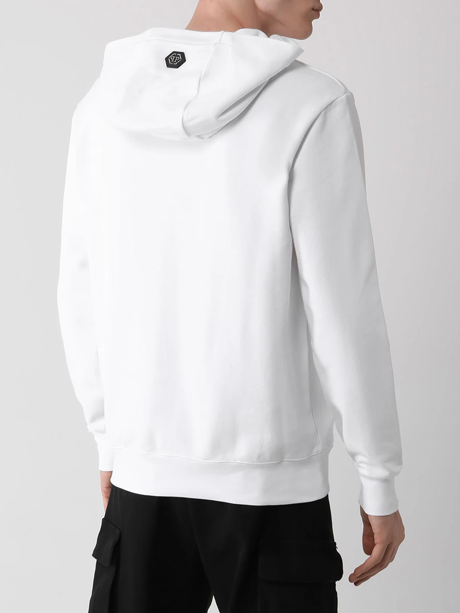 Худи хлопковое с принтом PHILIPP PLEIN MJB2700/01 Белый  Фото 3