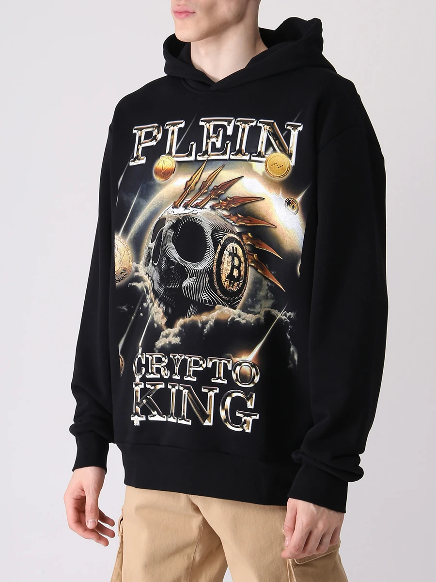 Худи хлопковое с принтом PHILIPP PLEIN MJB2744/0216 Черный  Фото 4