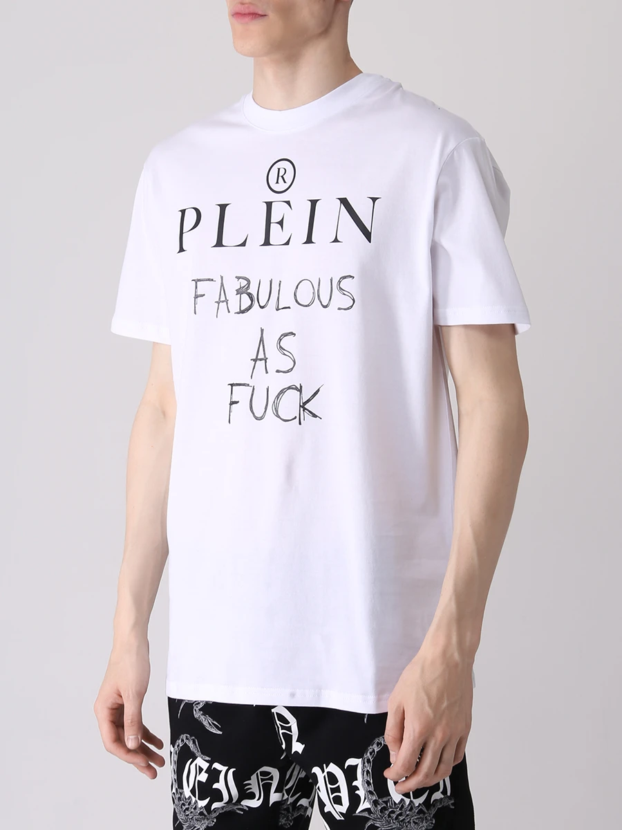 Футболка хлопковая с принтом PHILIPP PLEIN MTK5643/01 Белый  Фото 4