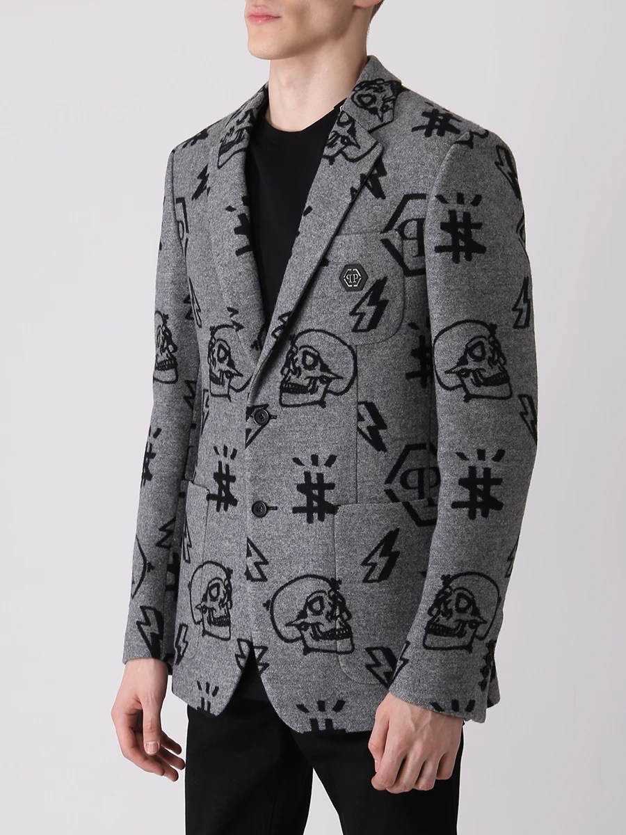 Пиджак шерстяной с принтом PHILIPP PLEIN MRF1549/10 Серый  Фото 4