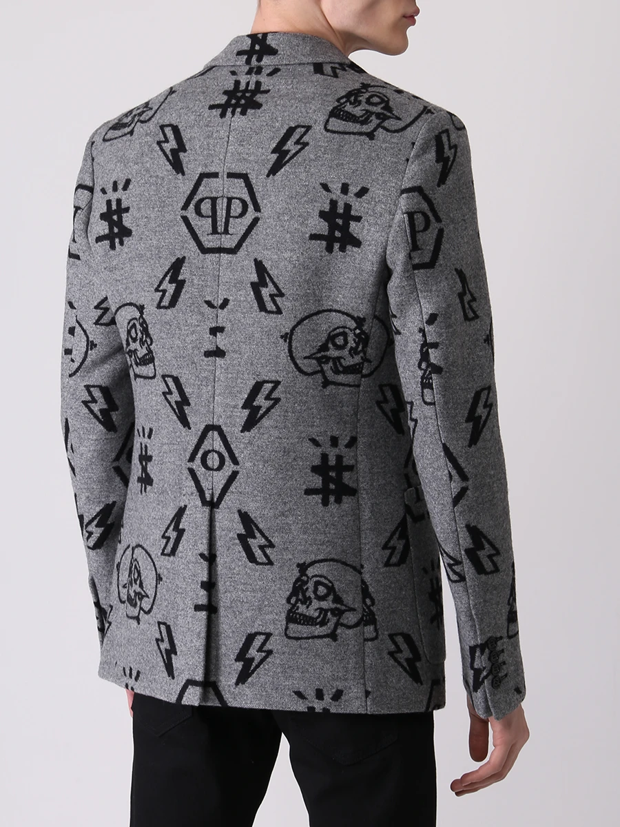 Пиджак шерстяной с принтом PHILIPP PLEIN MRF1549/10 Серый  Фото 3