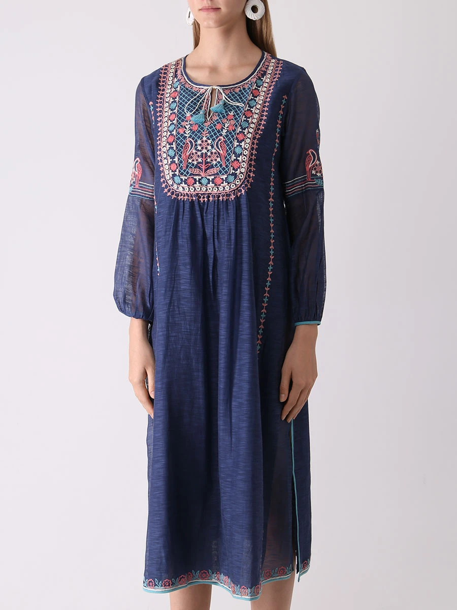 Платье хлопковое с вышивкой ANITA DONGRE SS20RR012RP Синий  Фото 4