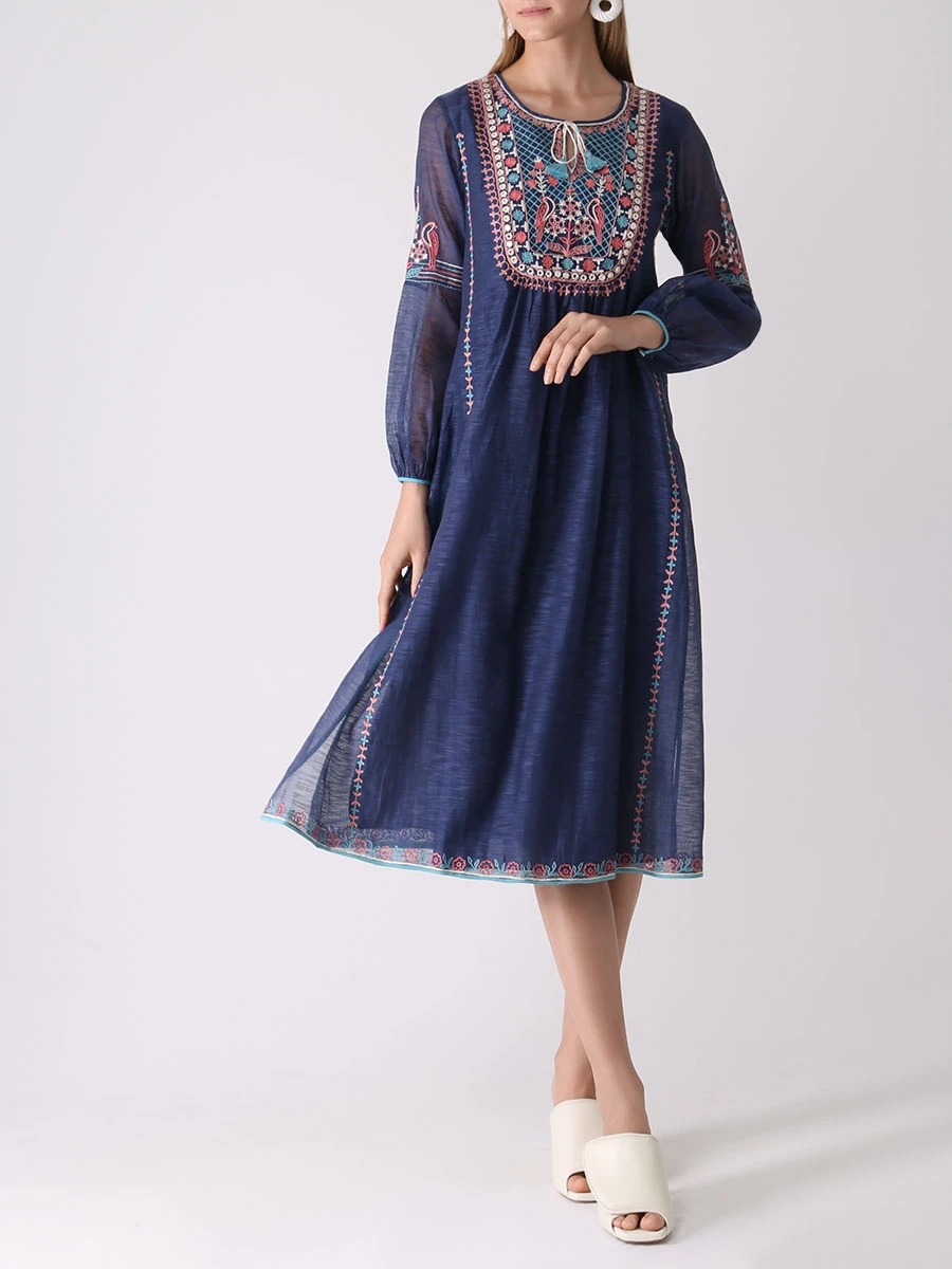 Платье хлопковое с вышивкой ANITA DONGRE SS20RR012RP Синий  Фото 2