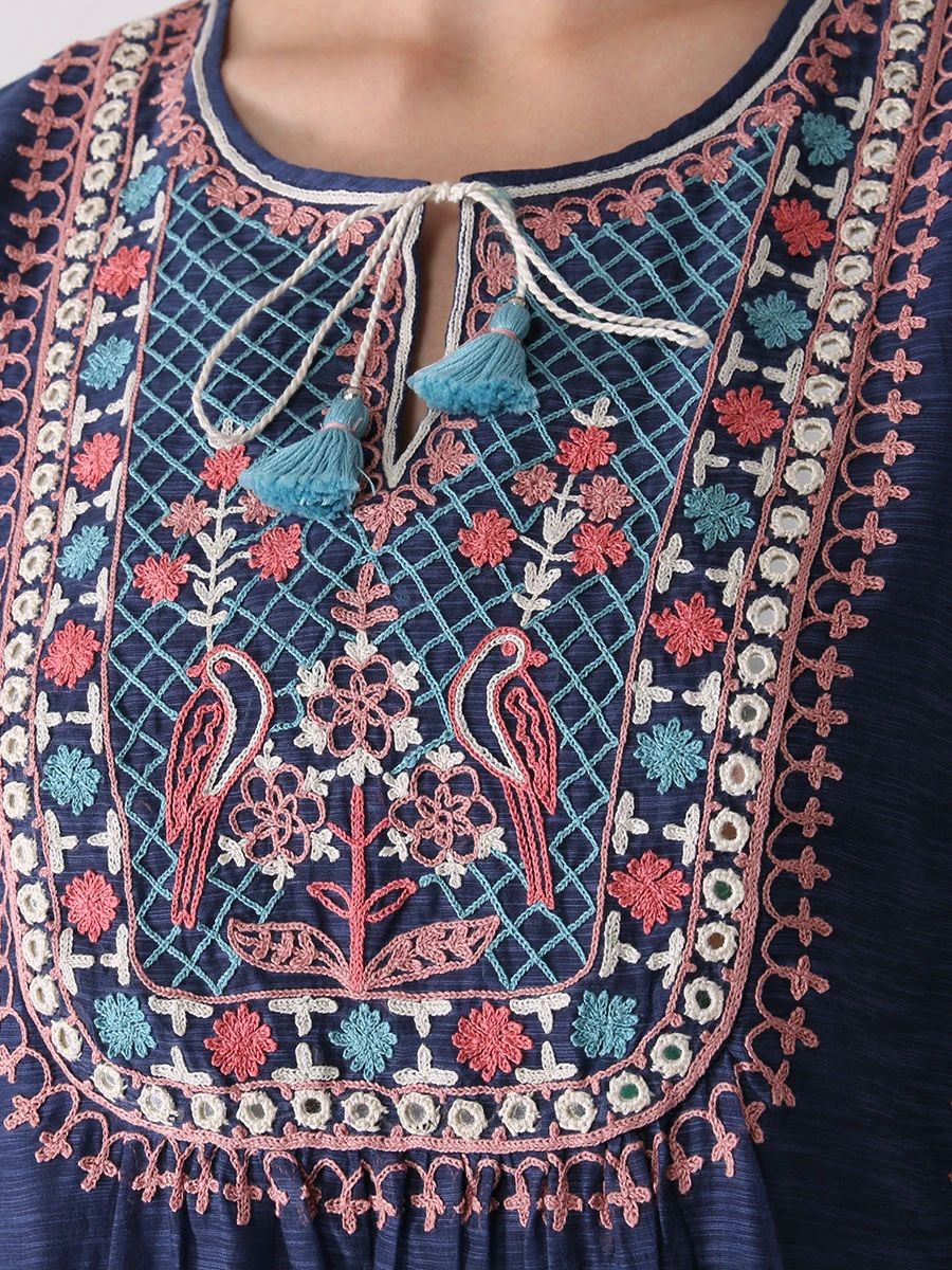 Платье хлопковое с вышивкой ANITA DONGRE SS20RR012RP Синий  Фото 5