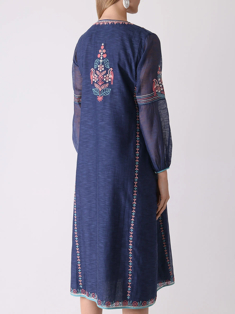 Платье хлопковое с вышивкой ANITA DONGRE SS20RR012RP Синий  Фото 3