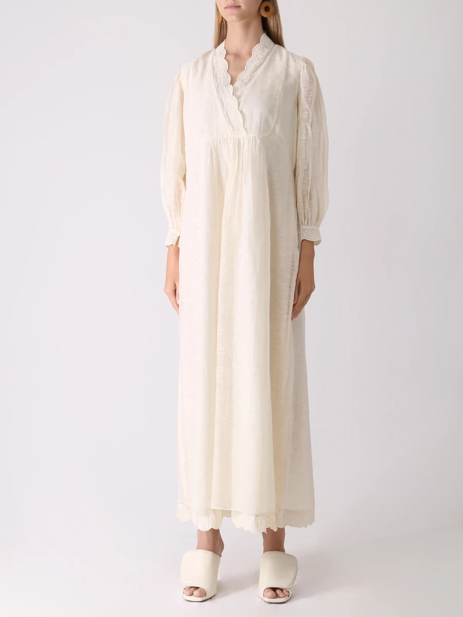 Платье хлопковое с вышивкой ANITA DONGRE S22P83NATY Кремовый  Фото 4