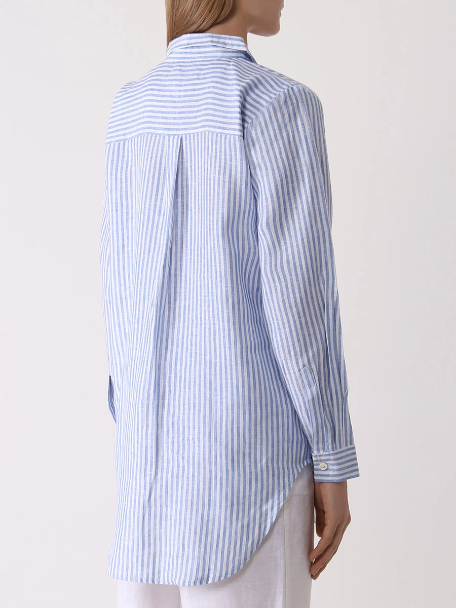 

Рубашка льняная в полоску, Голубой, 222786/4