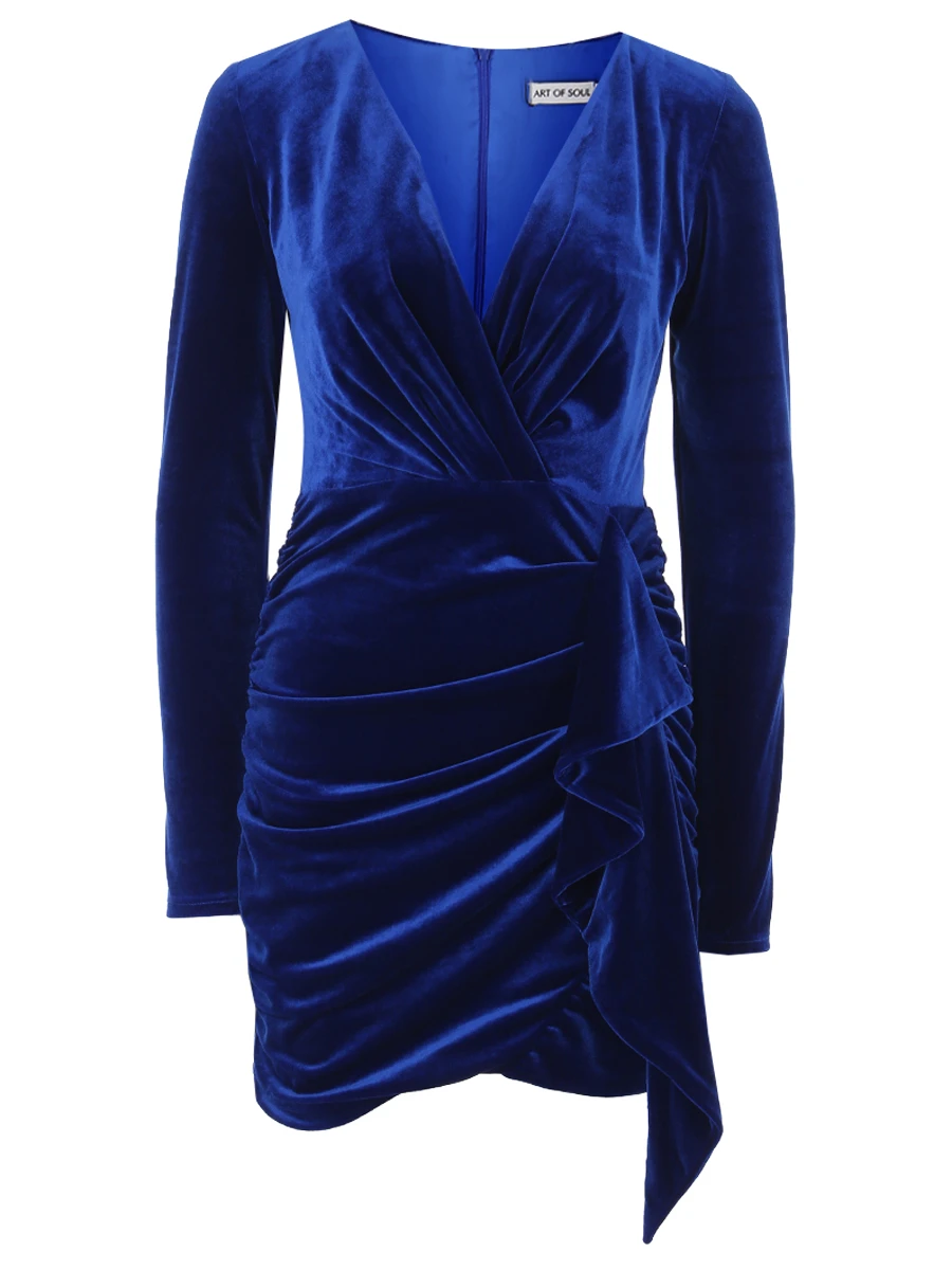 Платье бархатное, Бархатное платье со сборками Электрик, ART OF SOUL, Синий, 1163895  - купить