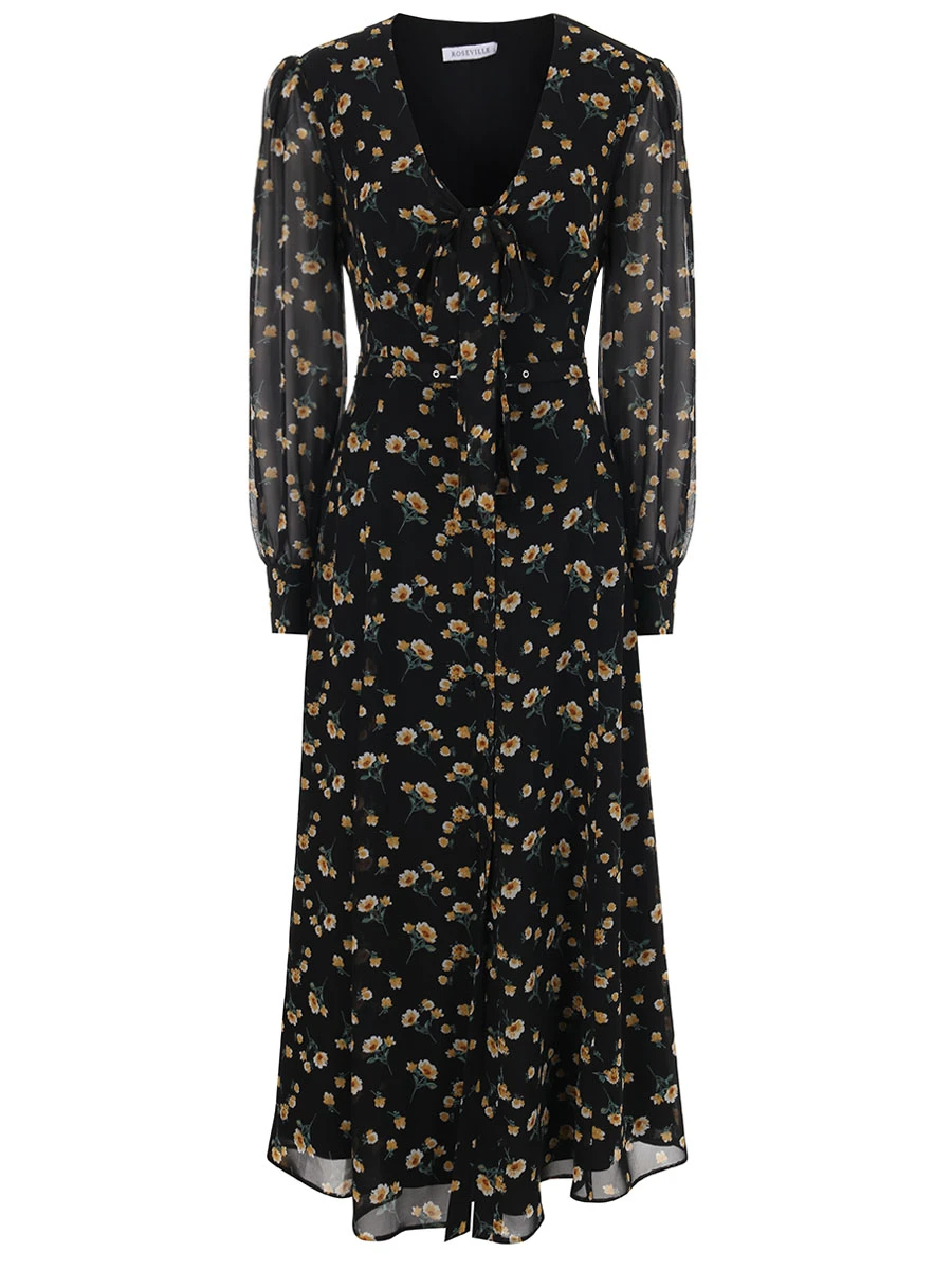

Платье из вискозы с принтом, Черный, AW233517P/YLFL